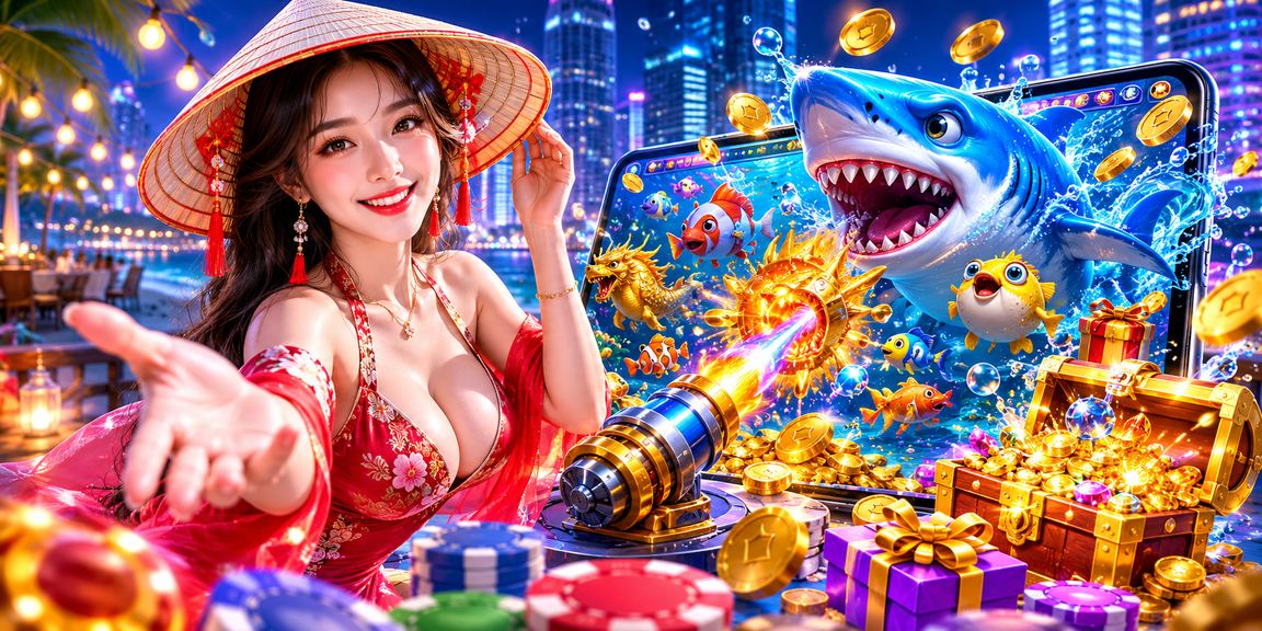 Người chơi Hà Nội đội nón lá thử sức với trò bắn cá sôi động trên màn hình lớn