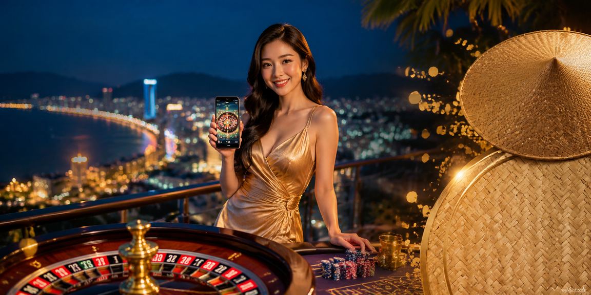 Người chơi tại Quy Nhơn tham gia roulette trực tuyến với nón lá truyền thống Việt Nam